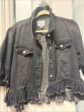 Hayden Charcoal Frayed-Hem Denim Jacket